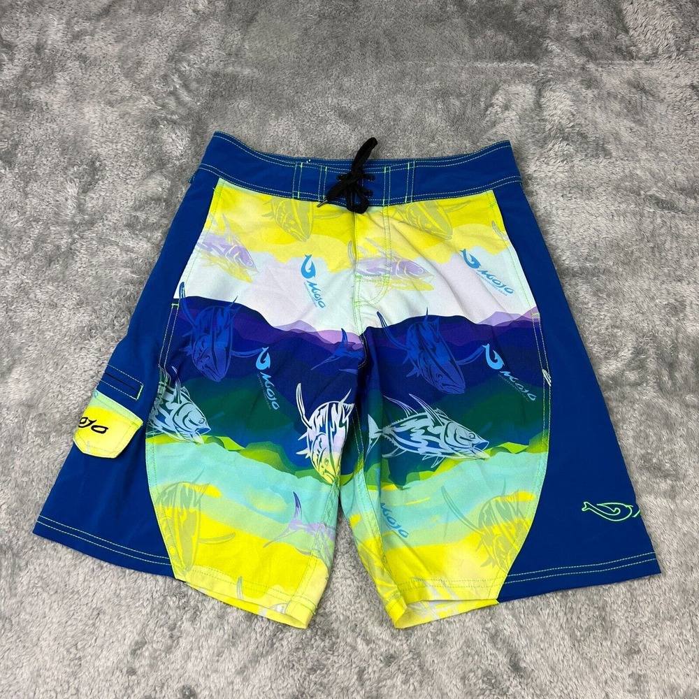 Mojo Shorts Mens 30 Blue Fishing Swimming Ocean Beach Pockets